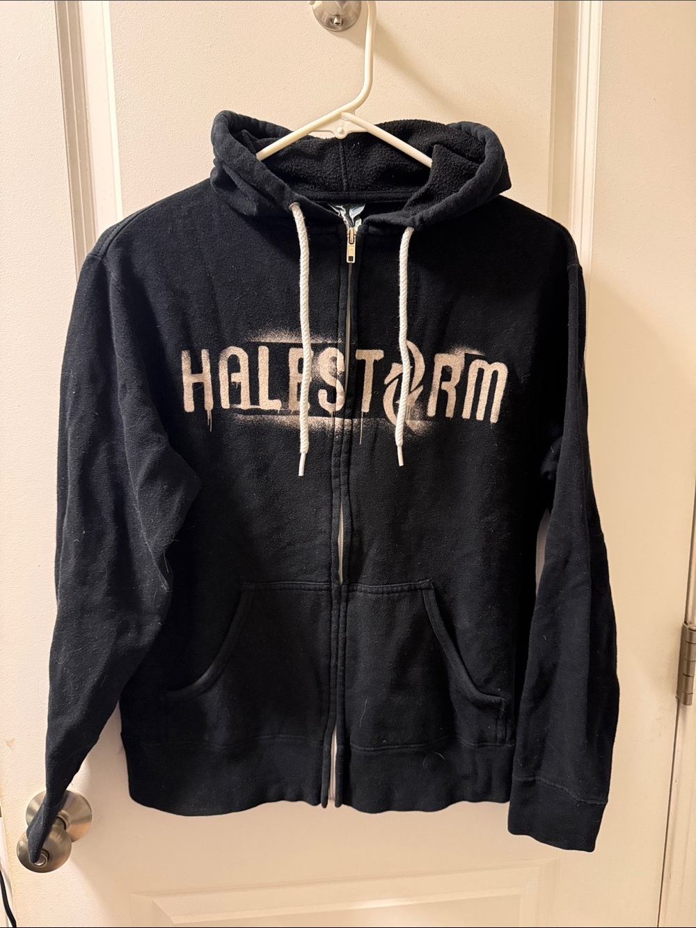 HaleStorm Black Full-Zip Hooded Sweatshirt with White Drawstrings